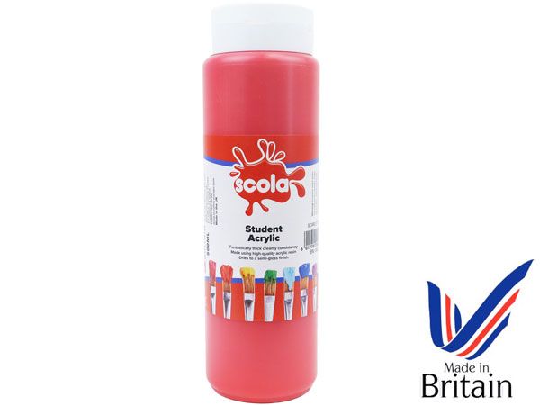 SCOLA - Acrylic 500ml Artists Paint - Scarlet Red... UK Produced